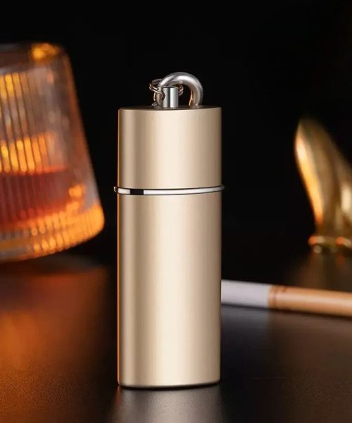 Cendrier de poche cylindrique en acier inoxydable doré