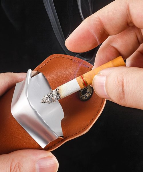 Cendrier de poche en cuir illustration doublure aluminium