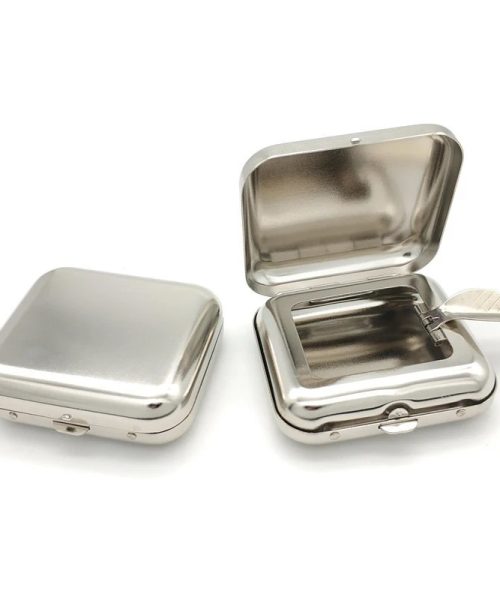 Cendrier de poche carré en acier inoxydable argent