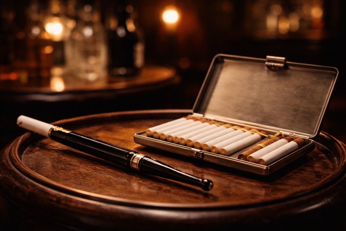 Porte-cigarette vintage en bakélite et étui à cigarettes en métal brossé