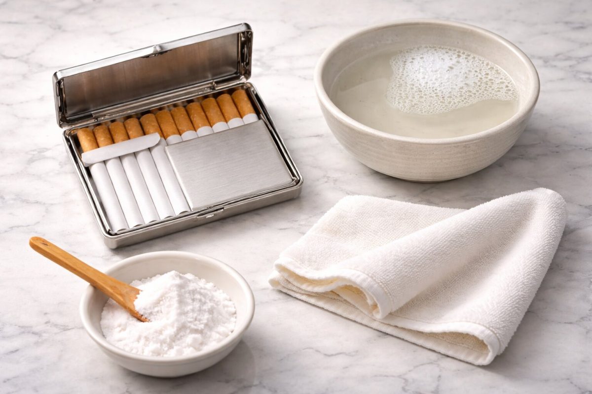 Entretien et nettoyage dʼun étui à cigarettes et dʼun cendrier de poche